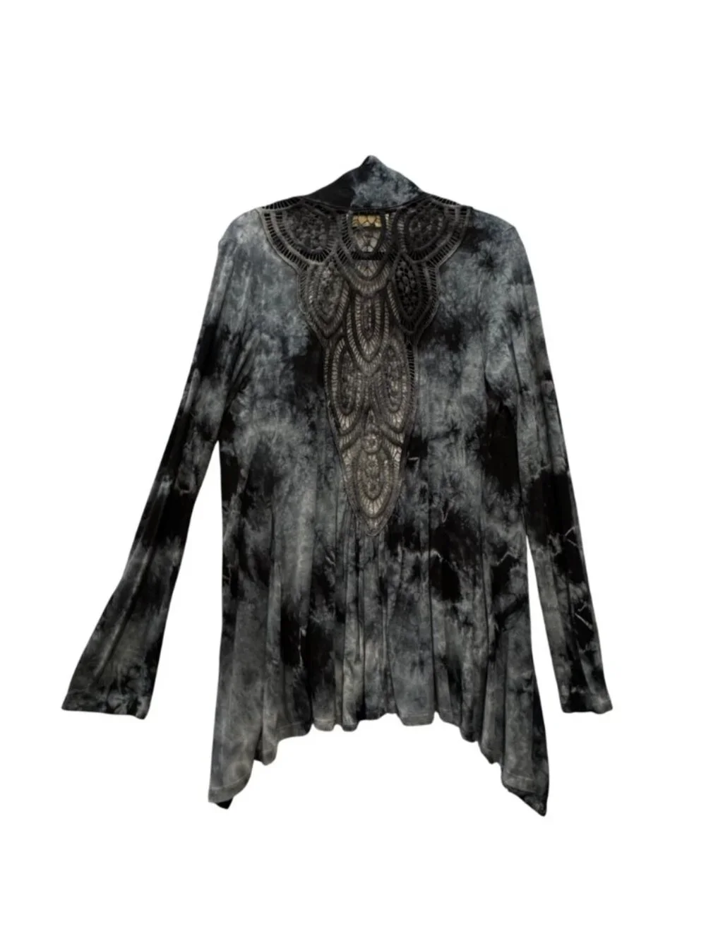 Nature Art Lynn Yang Tie Die Top Open Front Size M Whimsygoth Scarf Hem Lace - Picture 7 of 9